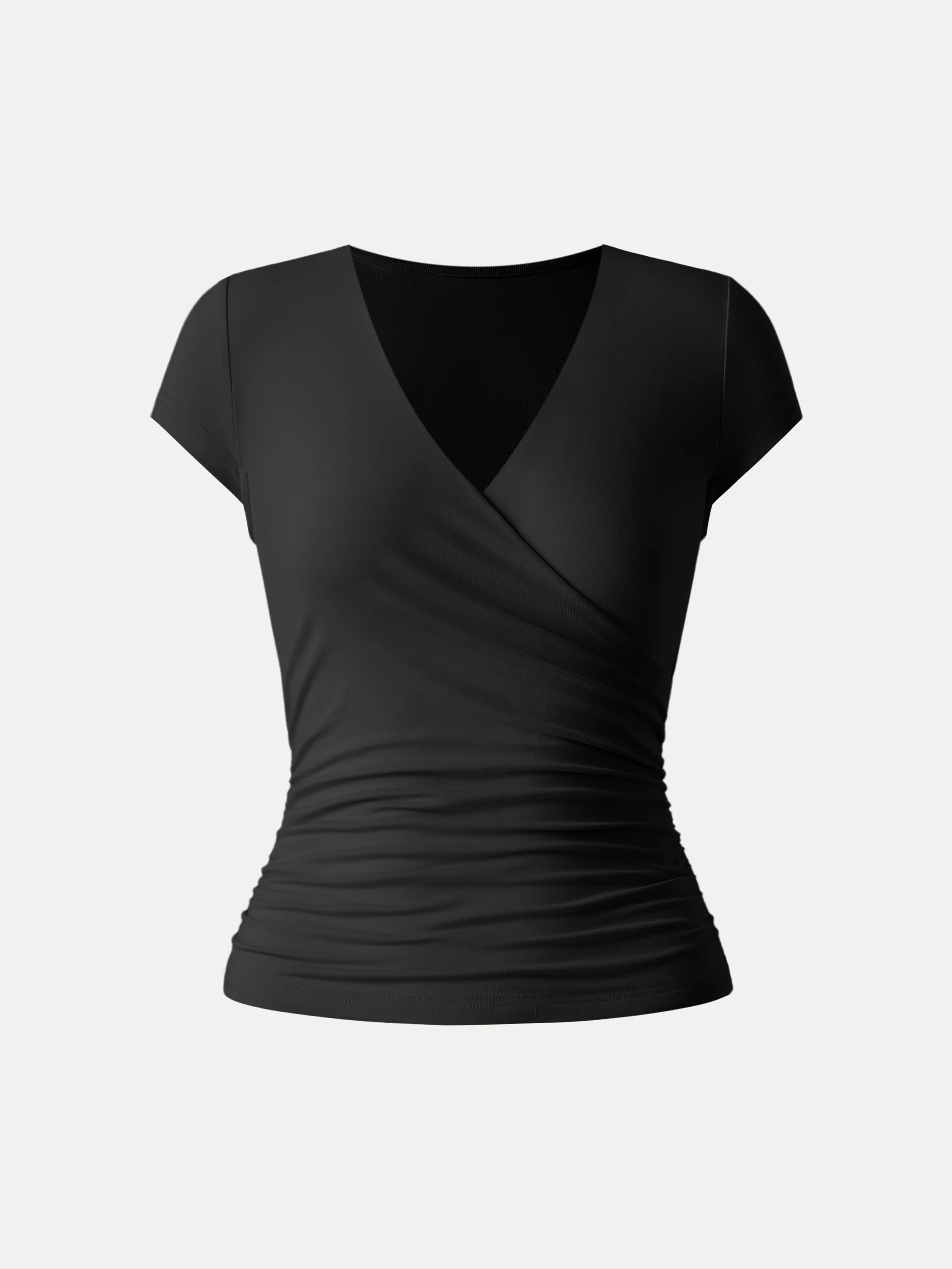 Surplice Cap Sleeve Side Ruched Fitted Tee - Image 12
