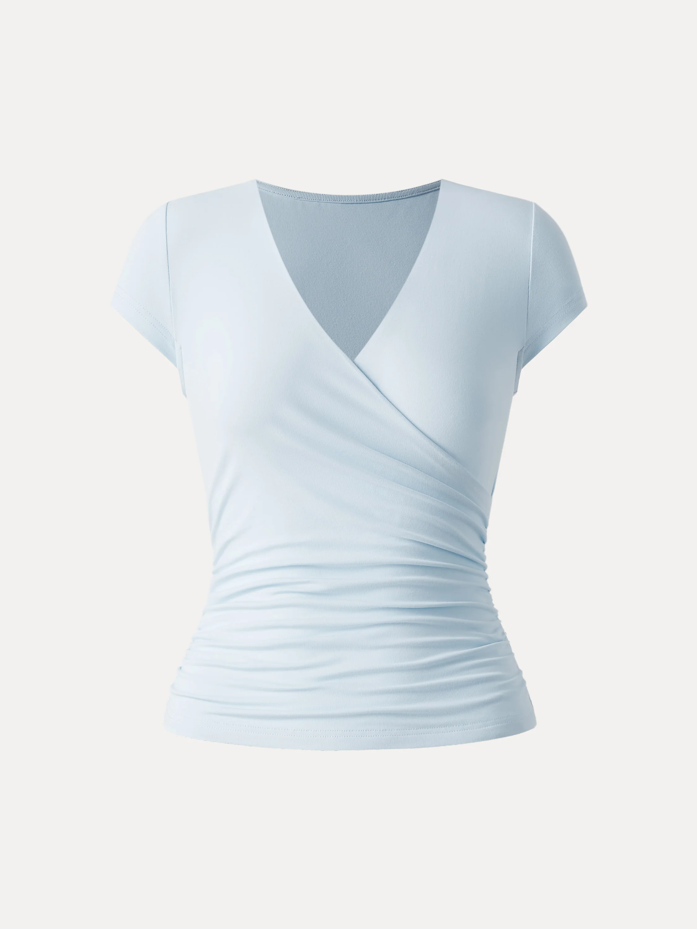 Surplice Cap Sleeve Side Ruched Fitted Tee - Image 8