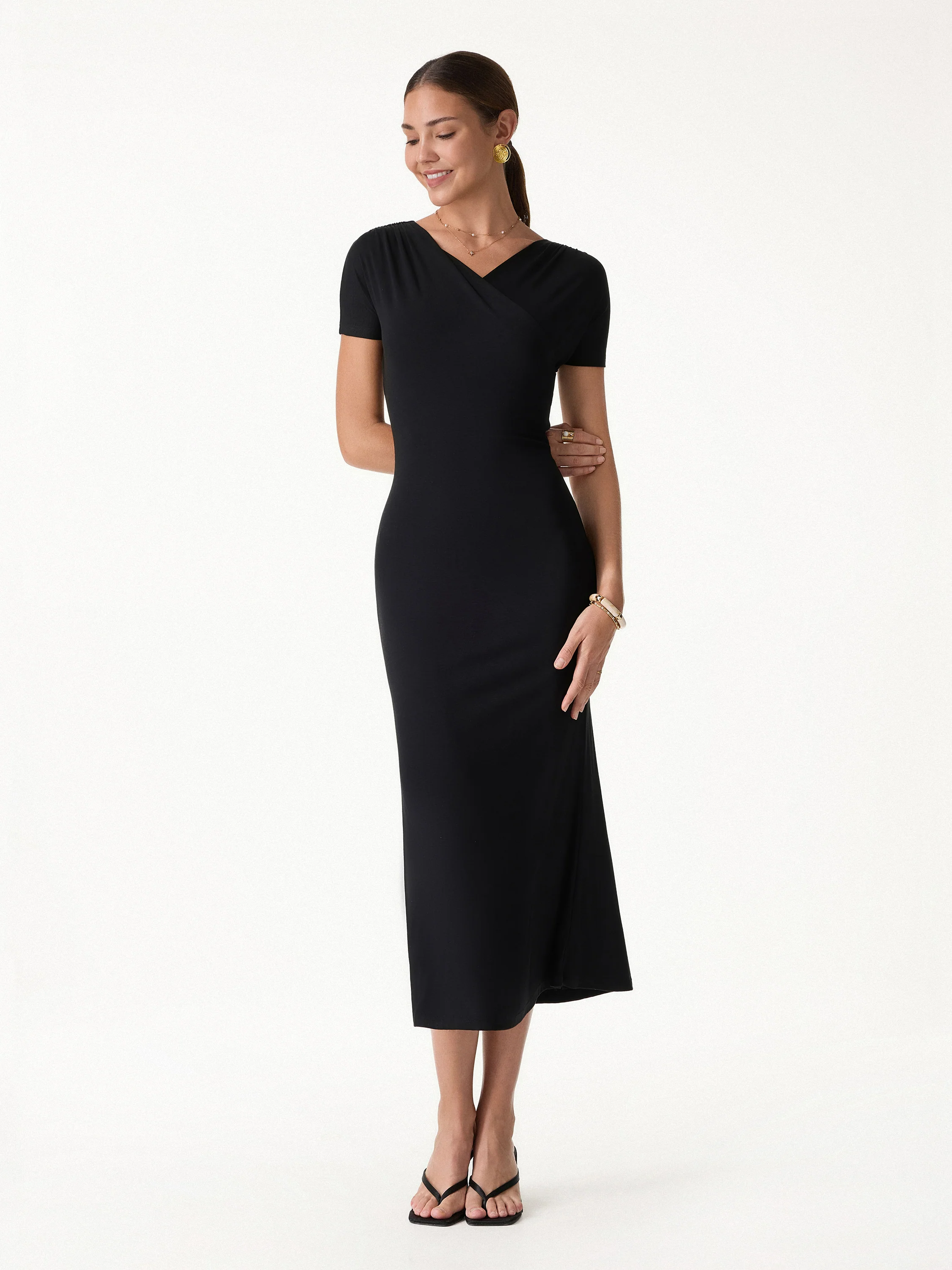 Surplice Short Sleeve Midi Dress - Image 3