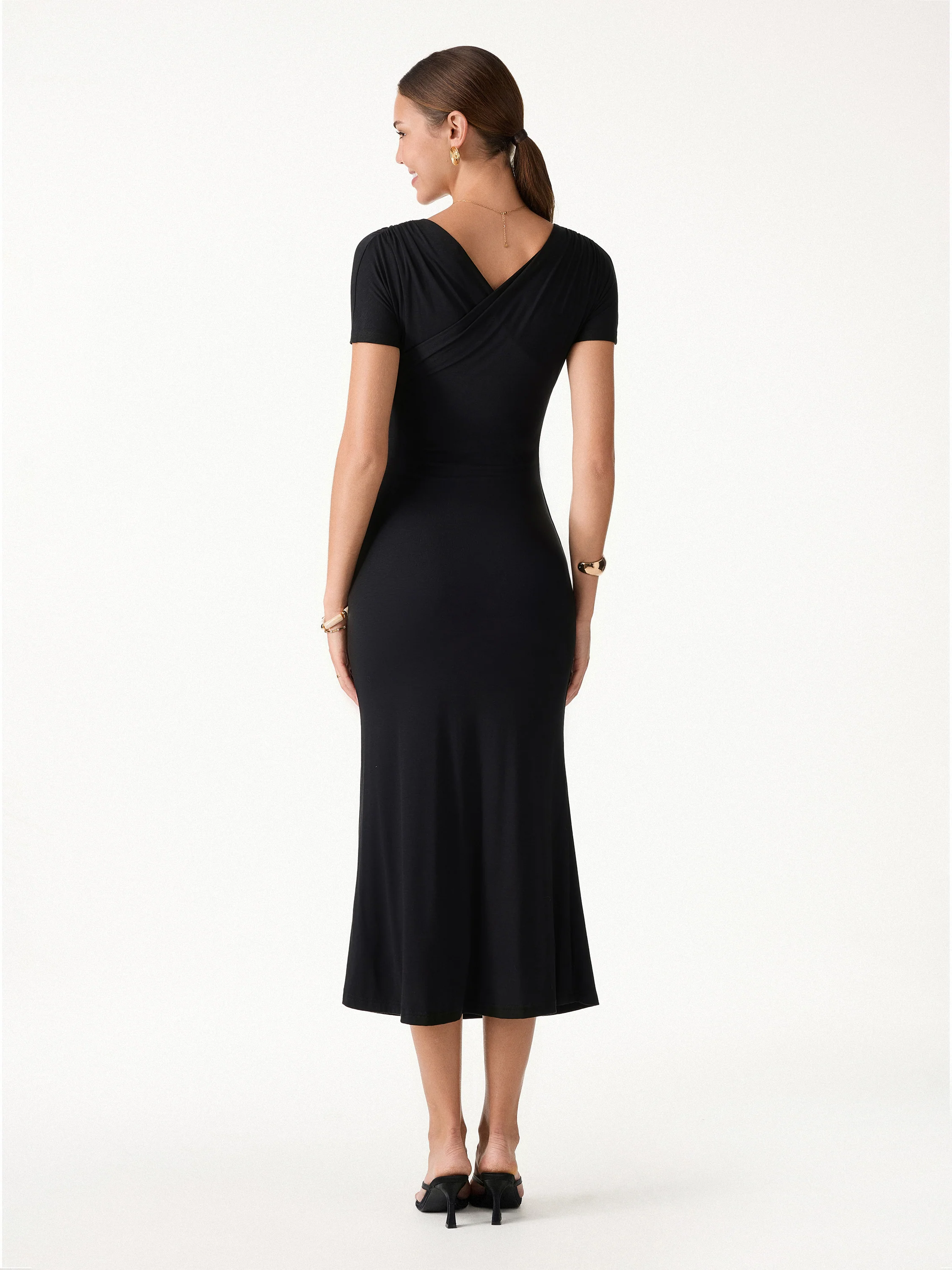 Surplice Short Sleeve Midi Dress - Image 5