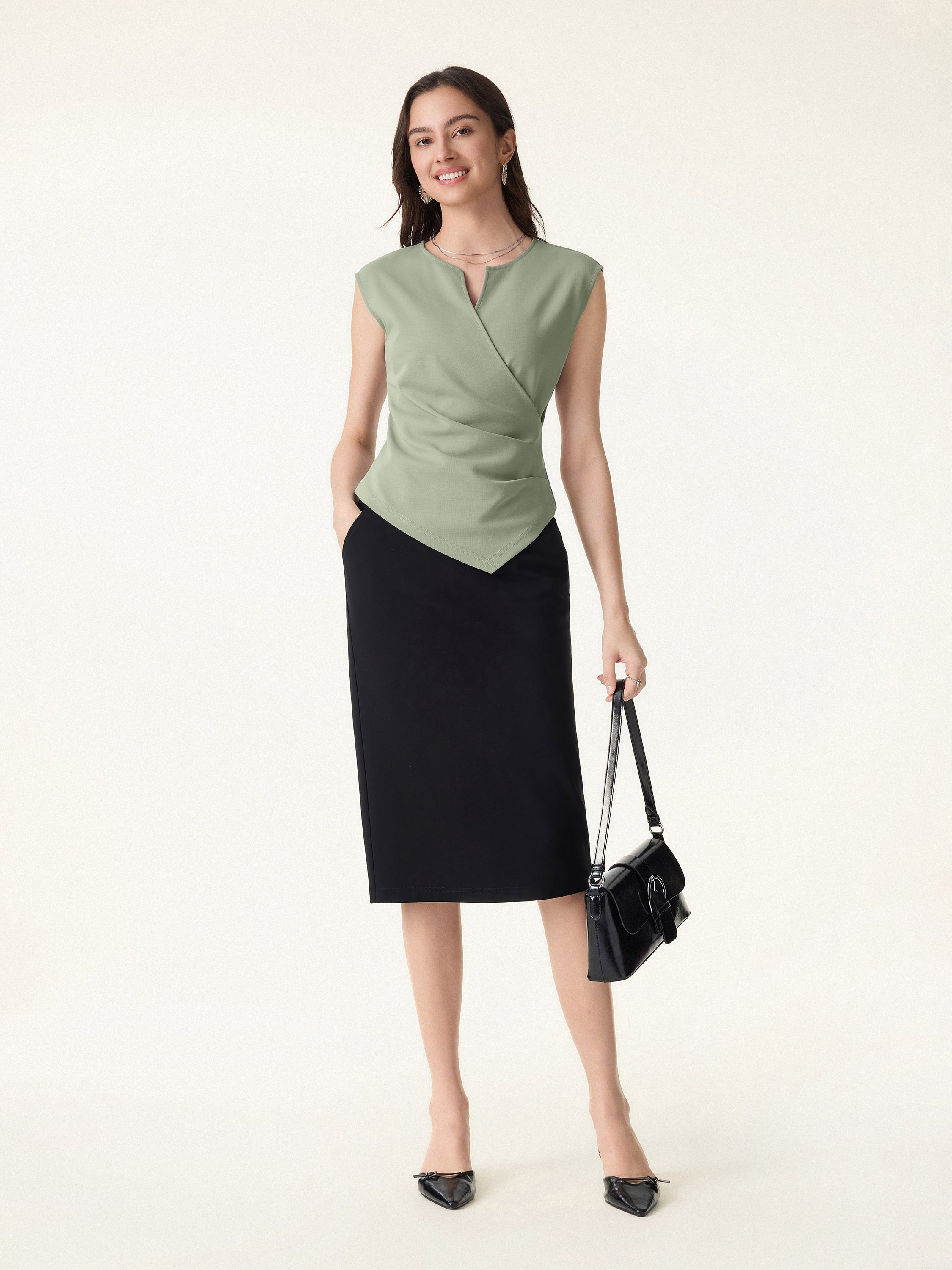Surplice Wide Shoulder Tucked Angled Tank Top - Image 2