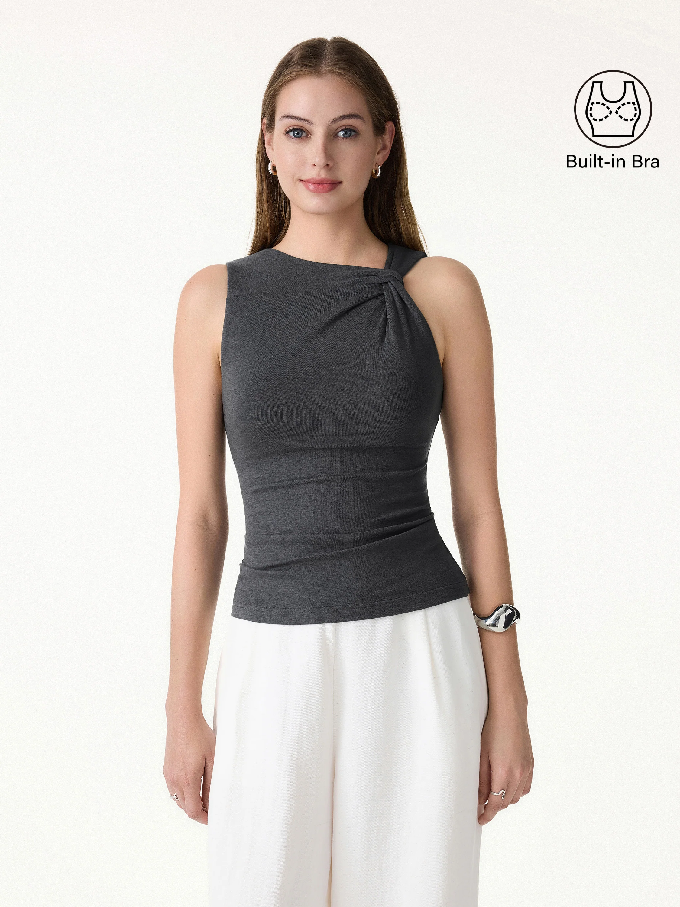 Sweat-Wicking Asymmetrical Neck Knotted Bra Tank - Image 3
