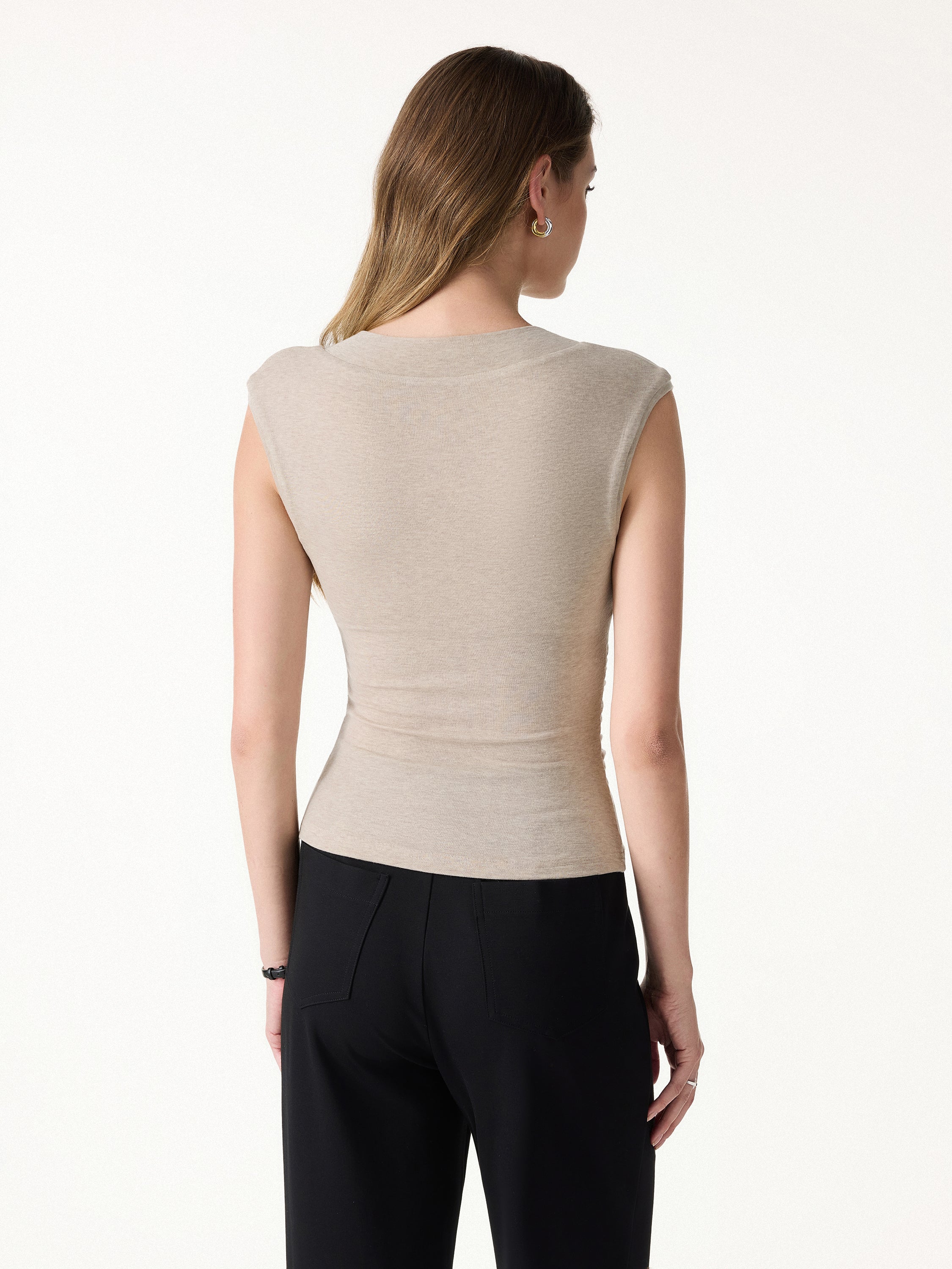 Sweat-Wicking V-Neck Wide Shoulder Ruched Bra Top - Image 4