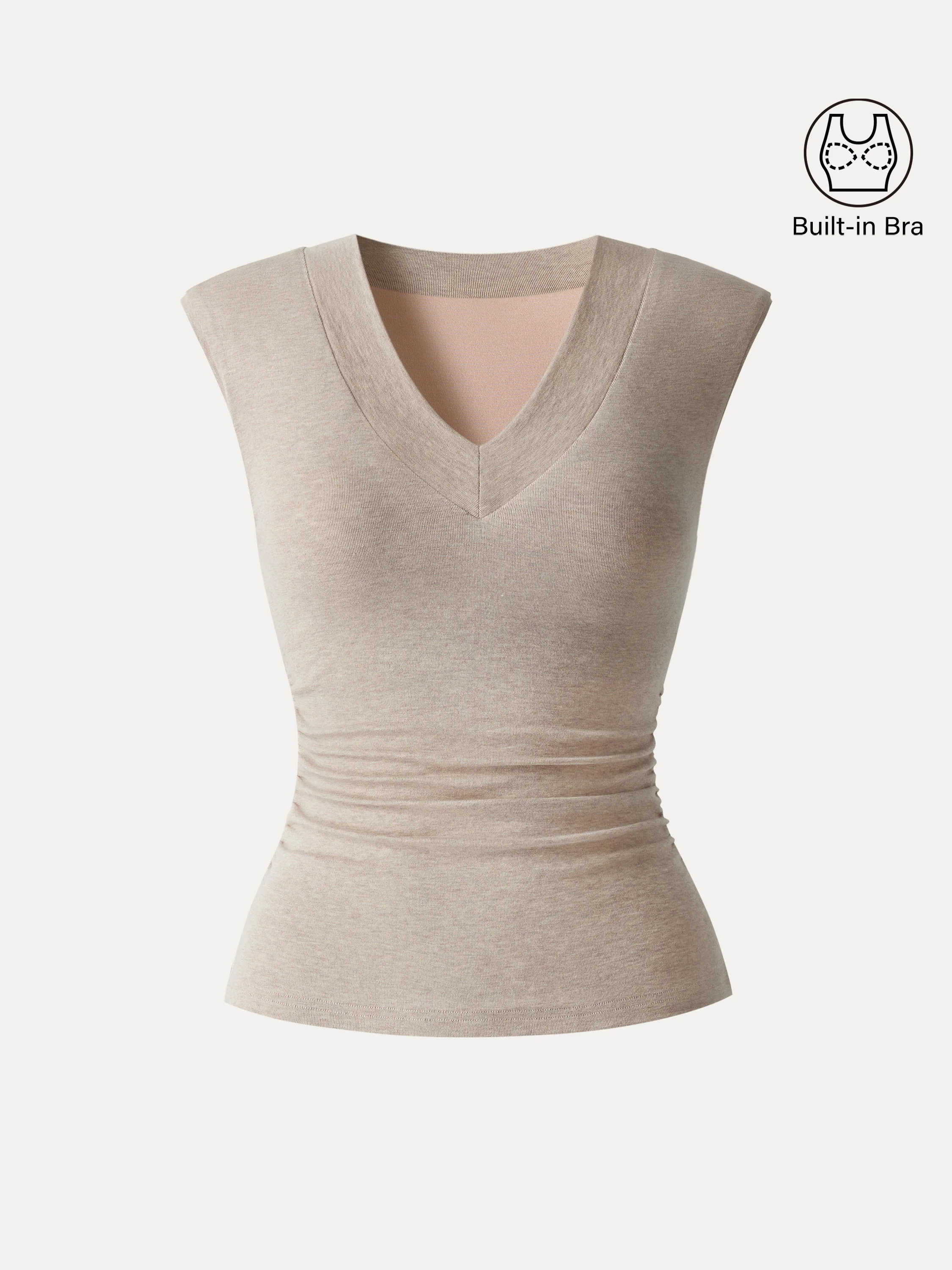 Sweat-Wicking V-Neck Wide Shoulder Ruched Bra Top - Image 7