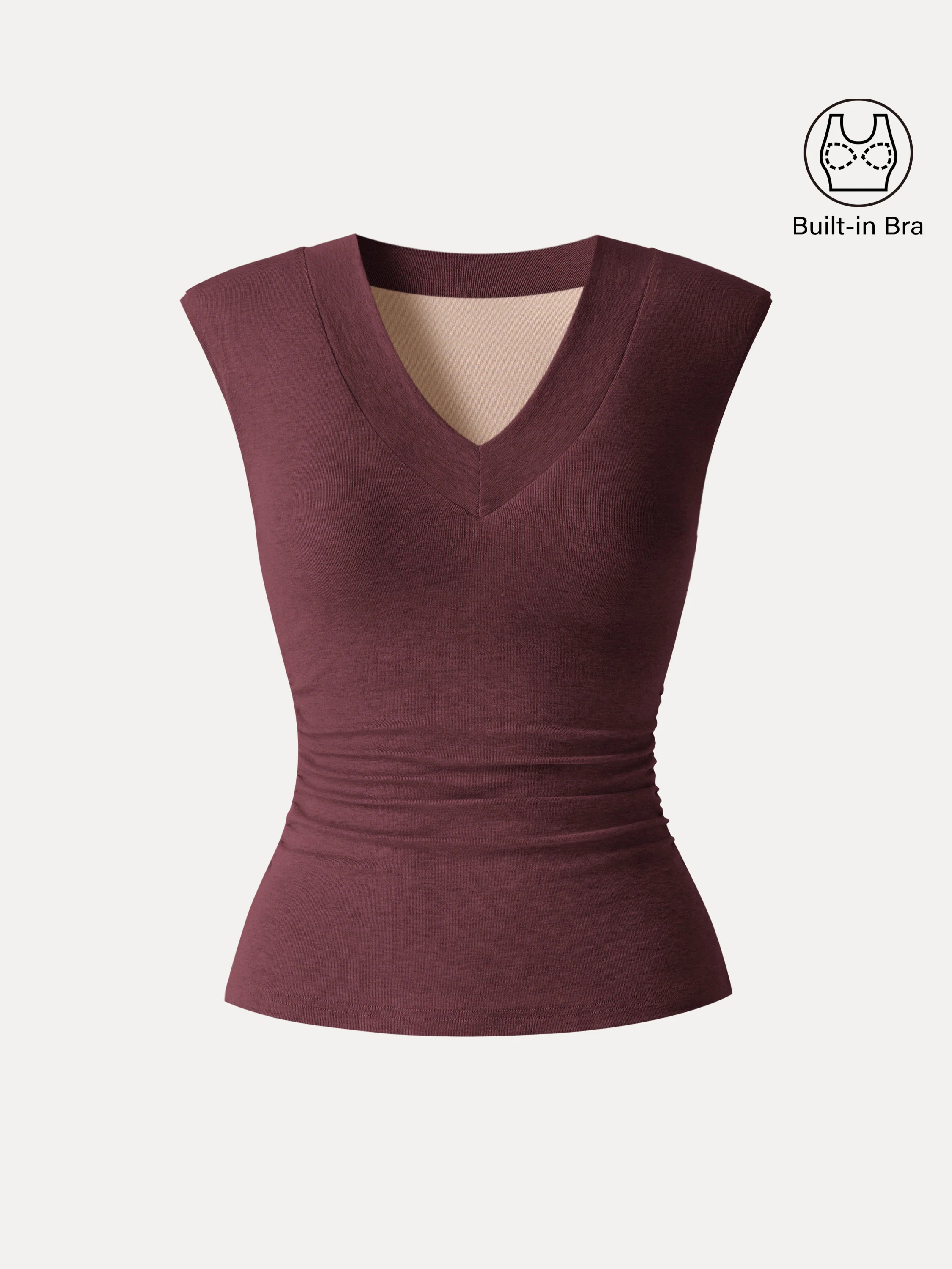Sweat-Wicking V-Neck Wide Shoulder Ruched Bra Top - Image 8