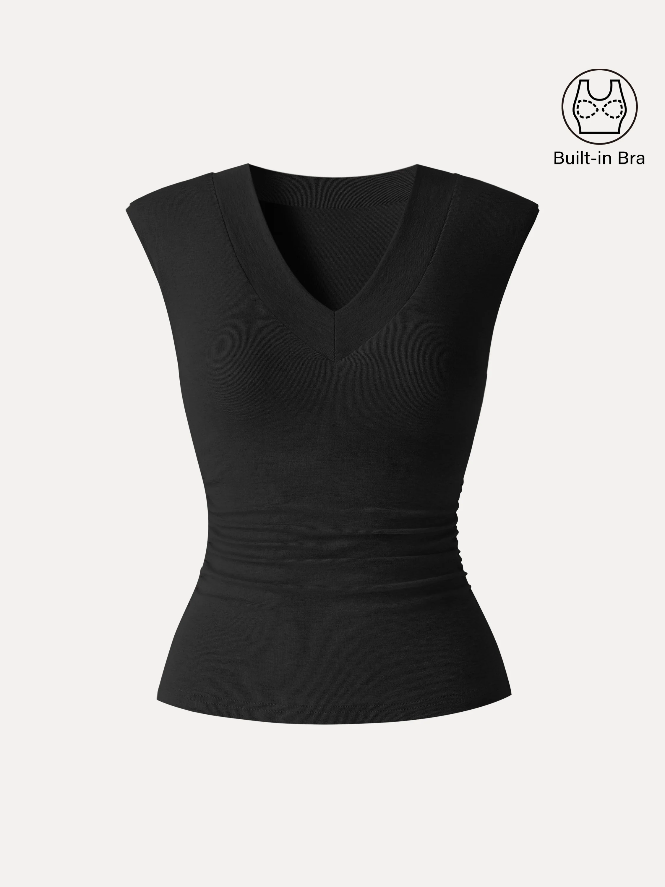 Sweat-Wicking V-Neck Wide Shoulder Ruched Bra Top - Image 9
