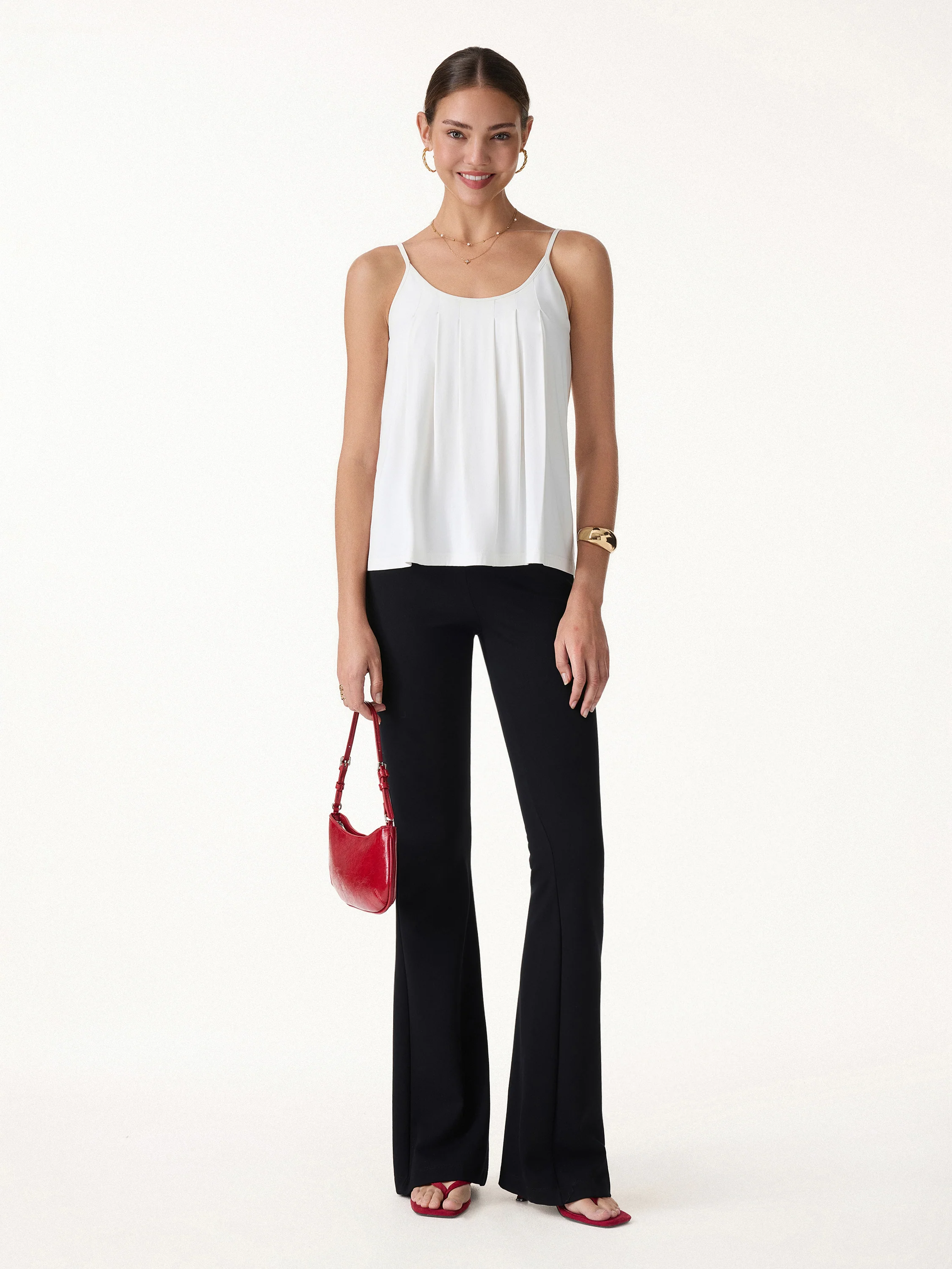 U-Neck Pleated Spaghetti Bra Tank - Image 2