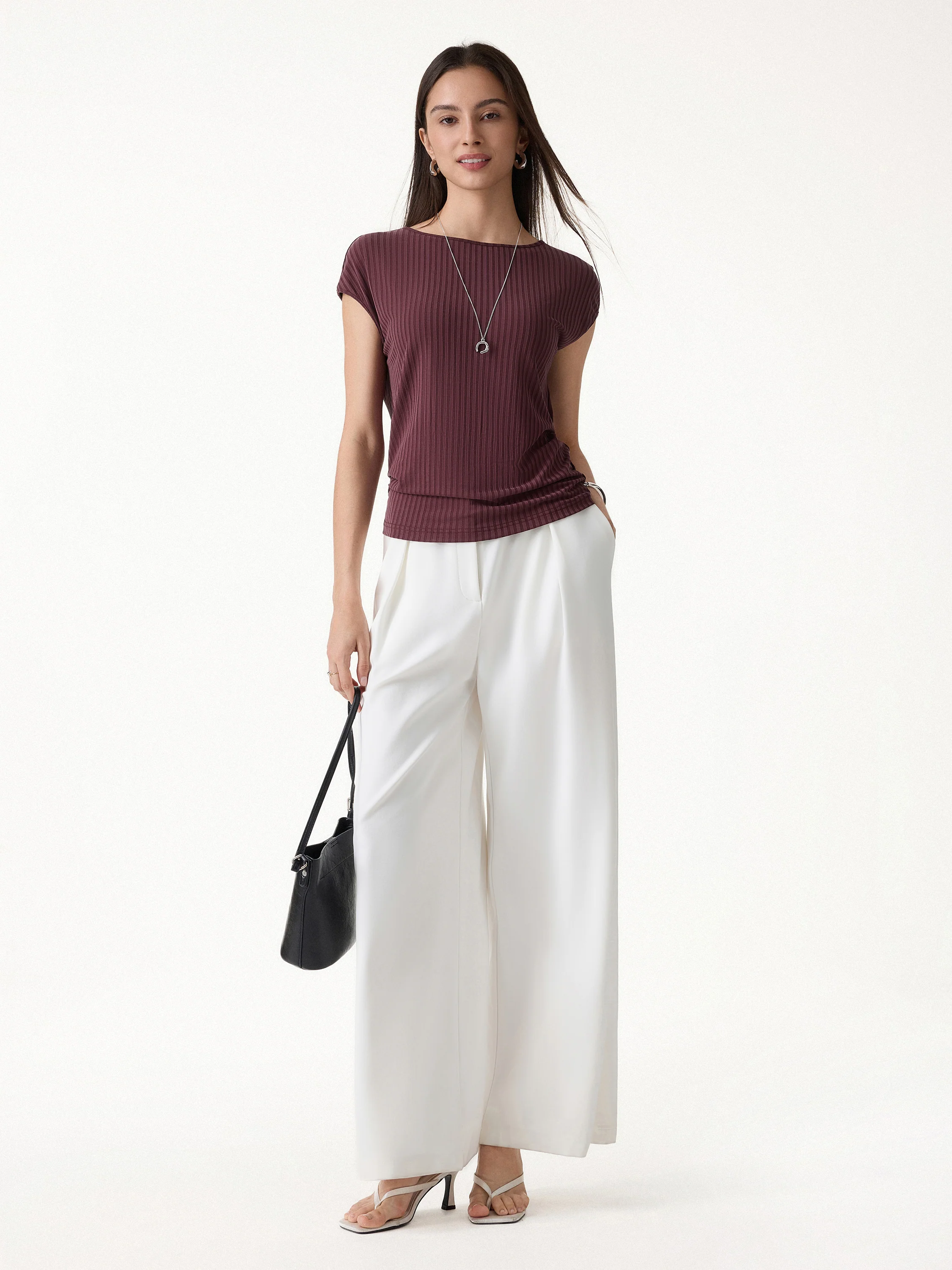 Wrinkle-Free Ultra-soft Boatneck Cap Sleeve Ribbed Top - Image 2