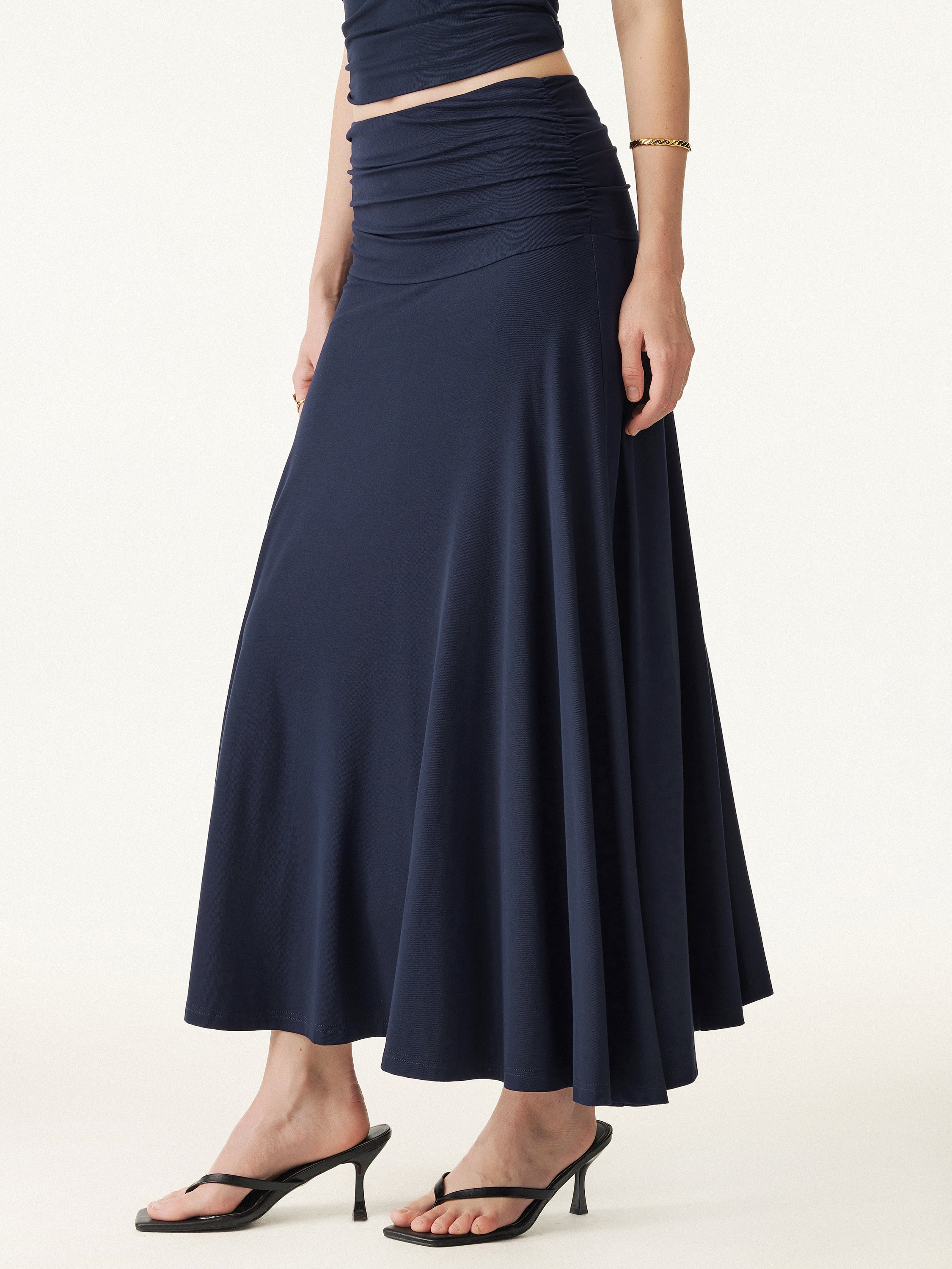 Ultrasoft Mid Rise A-line Ruched Maxi Skirt - Image 2