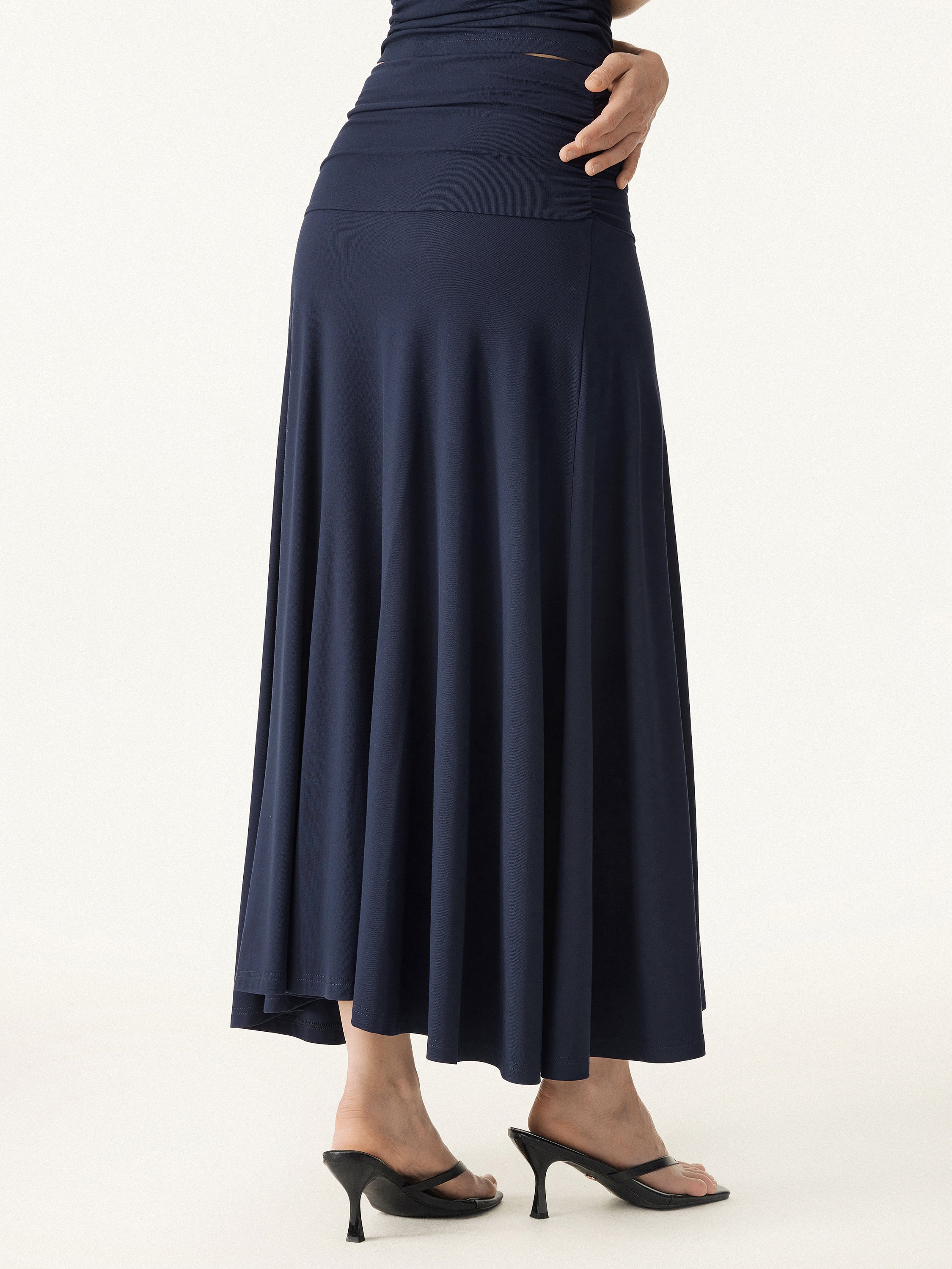 Ultrasoft Mid Rise A-line Ruched Maxi Skirt - Image 3
