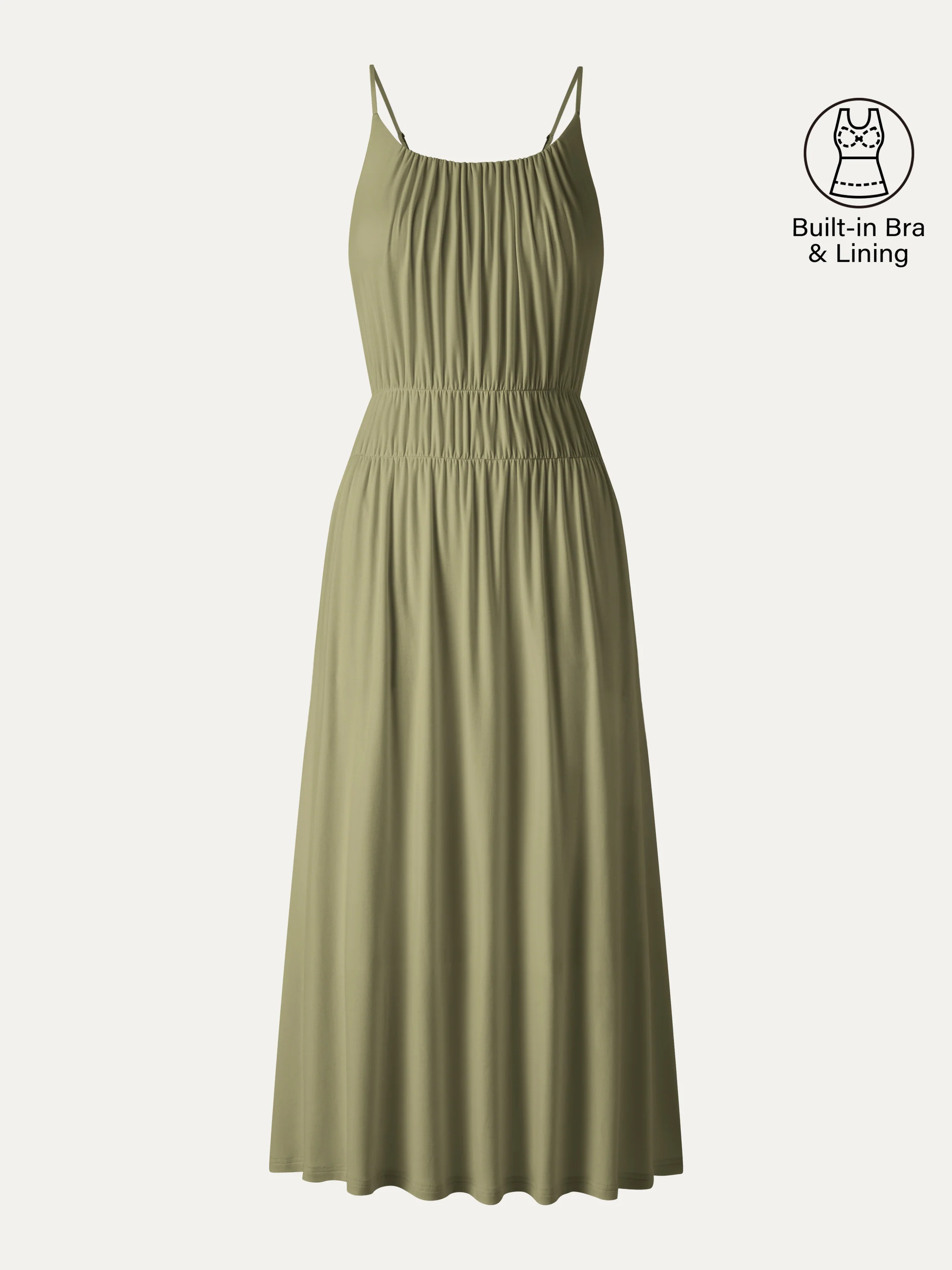 Vacay Gathered U-Neck Spaghetti Midi Bra Dress with Pockets - Image 10