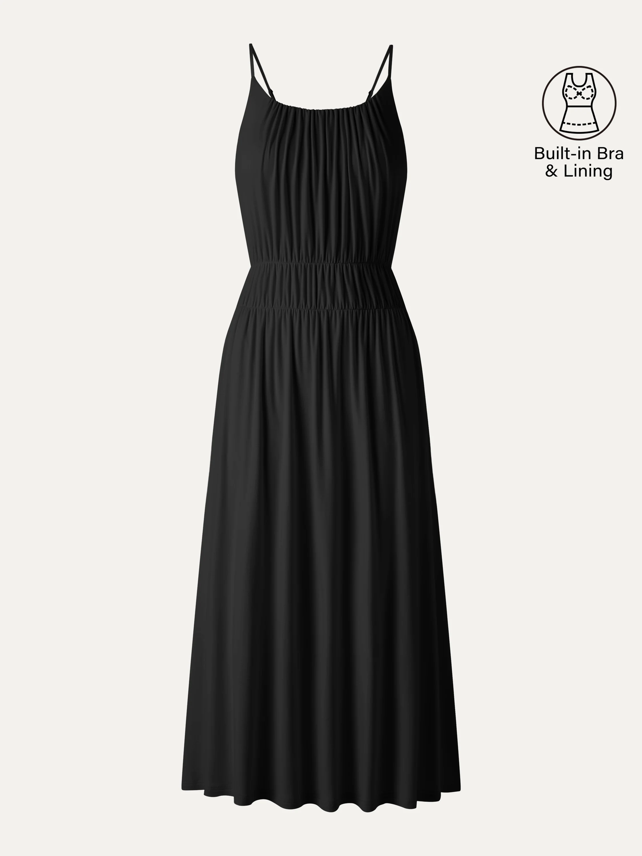 Vacay Gathered U-Neck Spaghetti Midi Bra Dress with Pockets - Image 11
