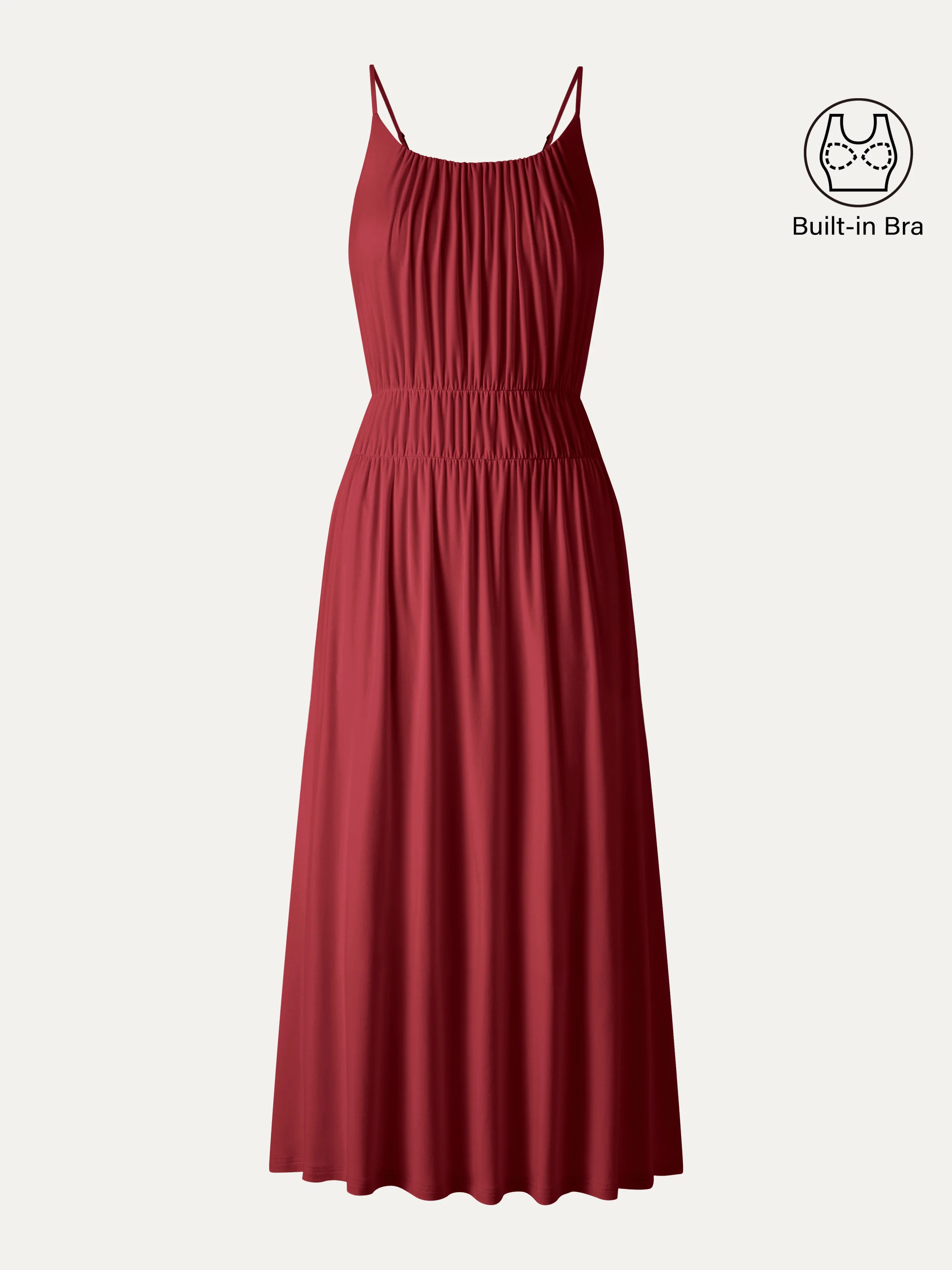 Vacay Gathered U-Neck Spaghetti Midi Bra Dress with Pockets - Image 12