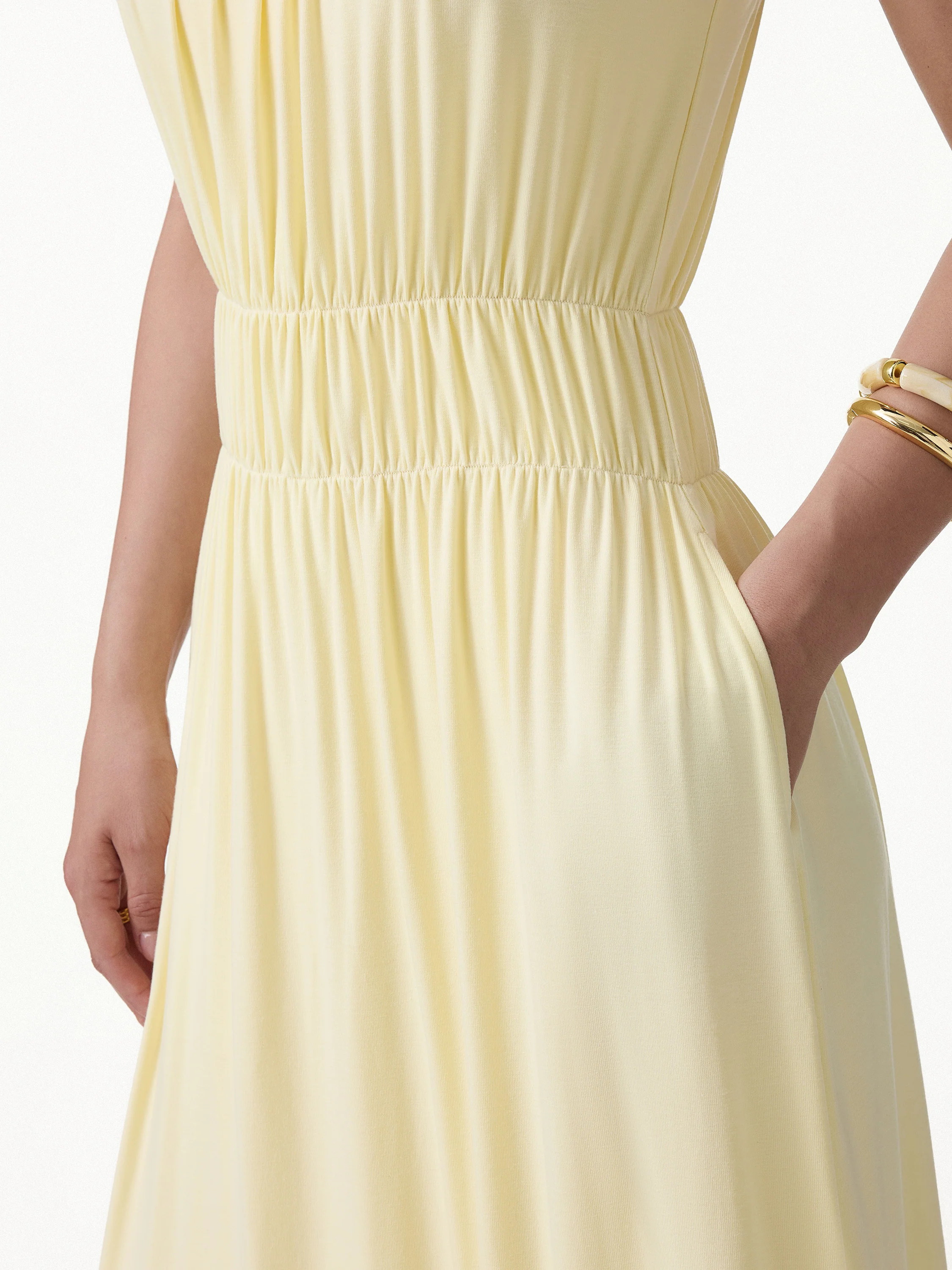 Vacay Gathered U-Neck Spaghetti Midi Bra Dress with Pockets - Image 5