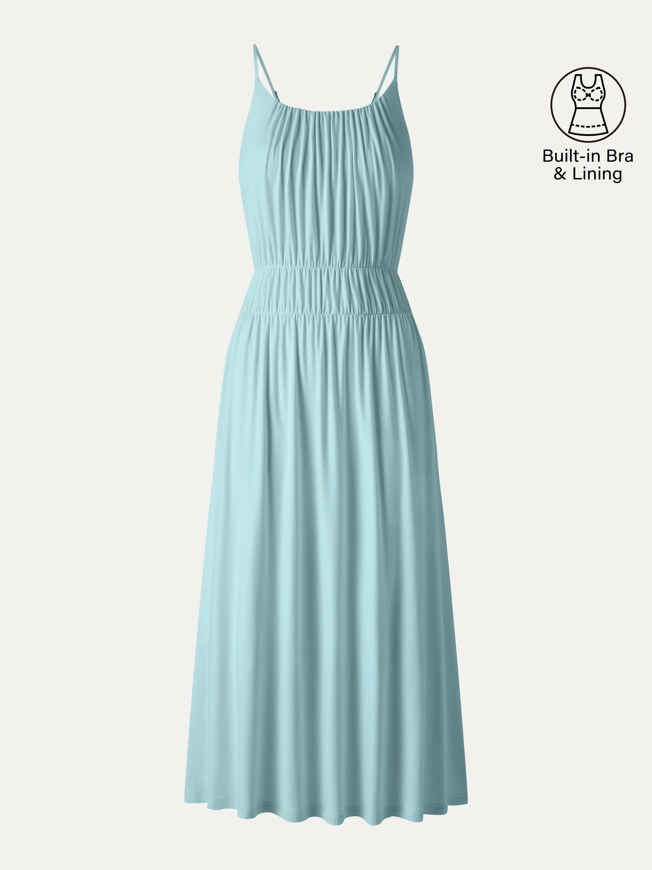 Vacay Gathered U-Neck Spaghetti Midi Bra Dress with Pockets - Image 9