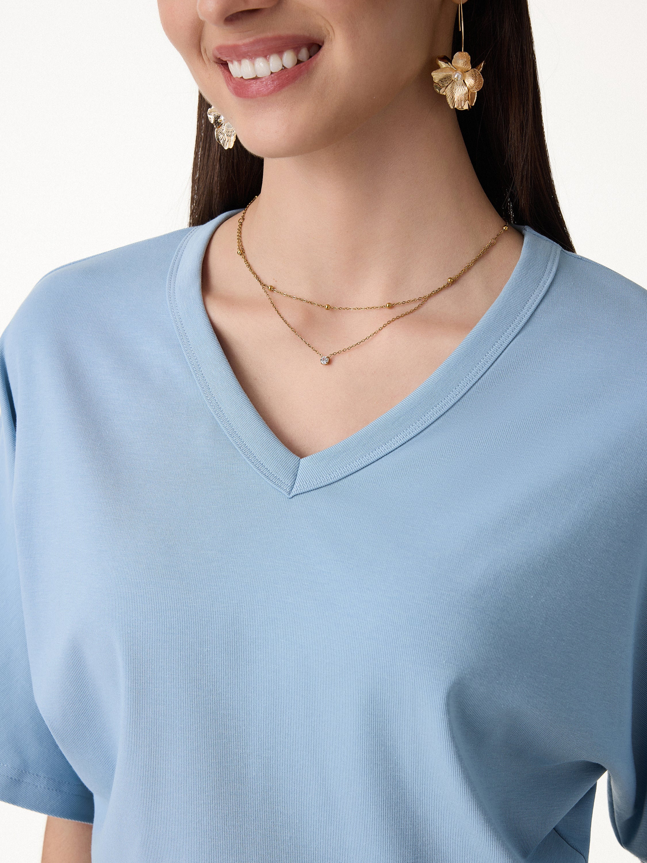 Viscose Cotton V-Neck Waist-Defining Summer Tee - Image 5