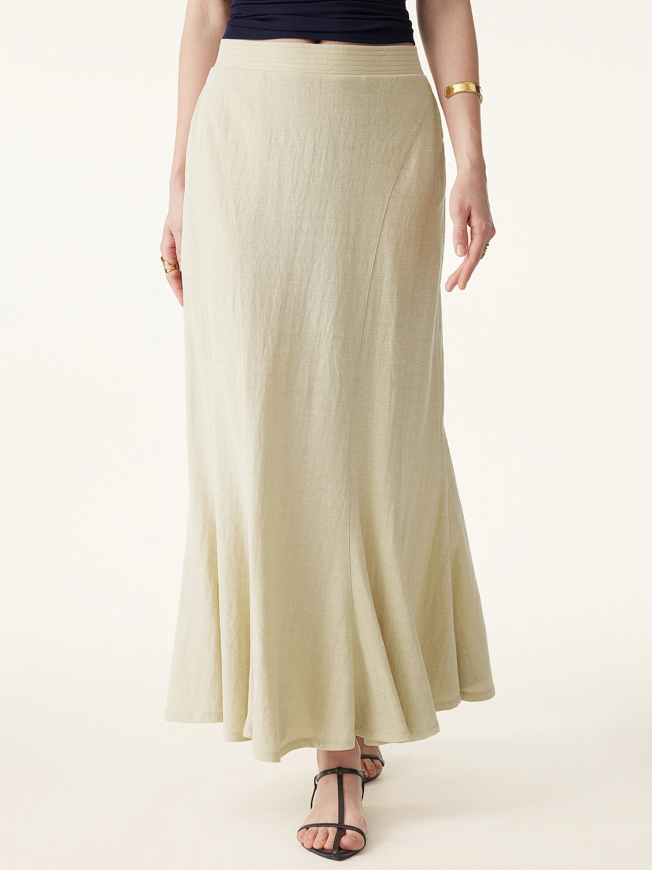 Wrinkle-resistant Cotton-linen Pull-on Midi Skirt - Image 3