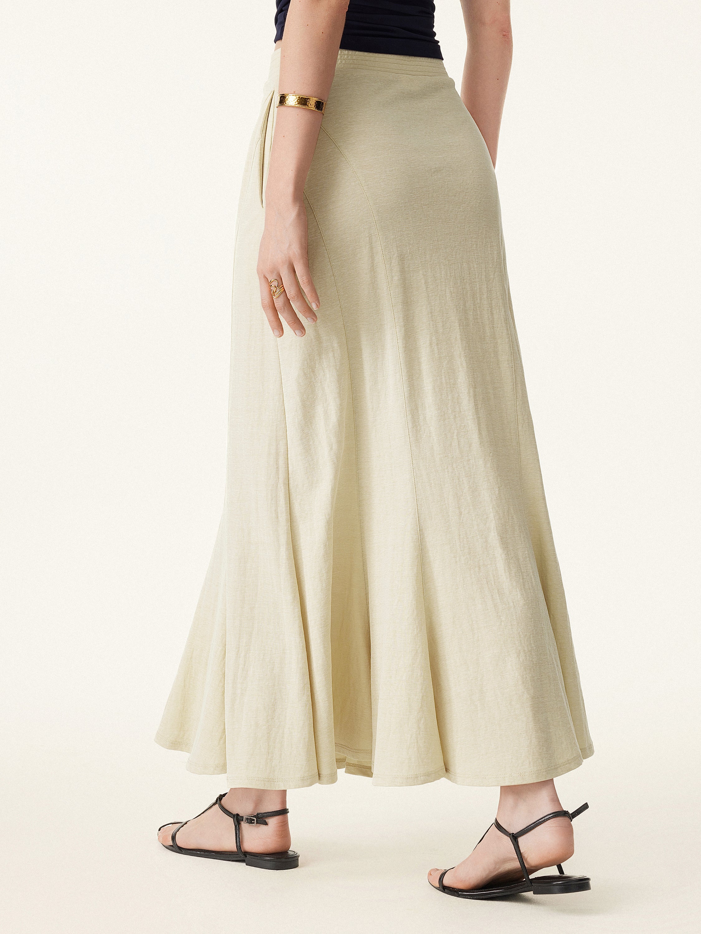 Wrinkle-resistant Cotton-linen Pull-on Midi Skirt - Image 4