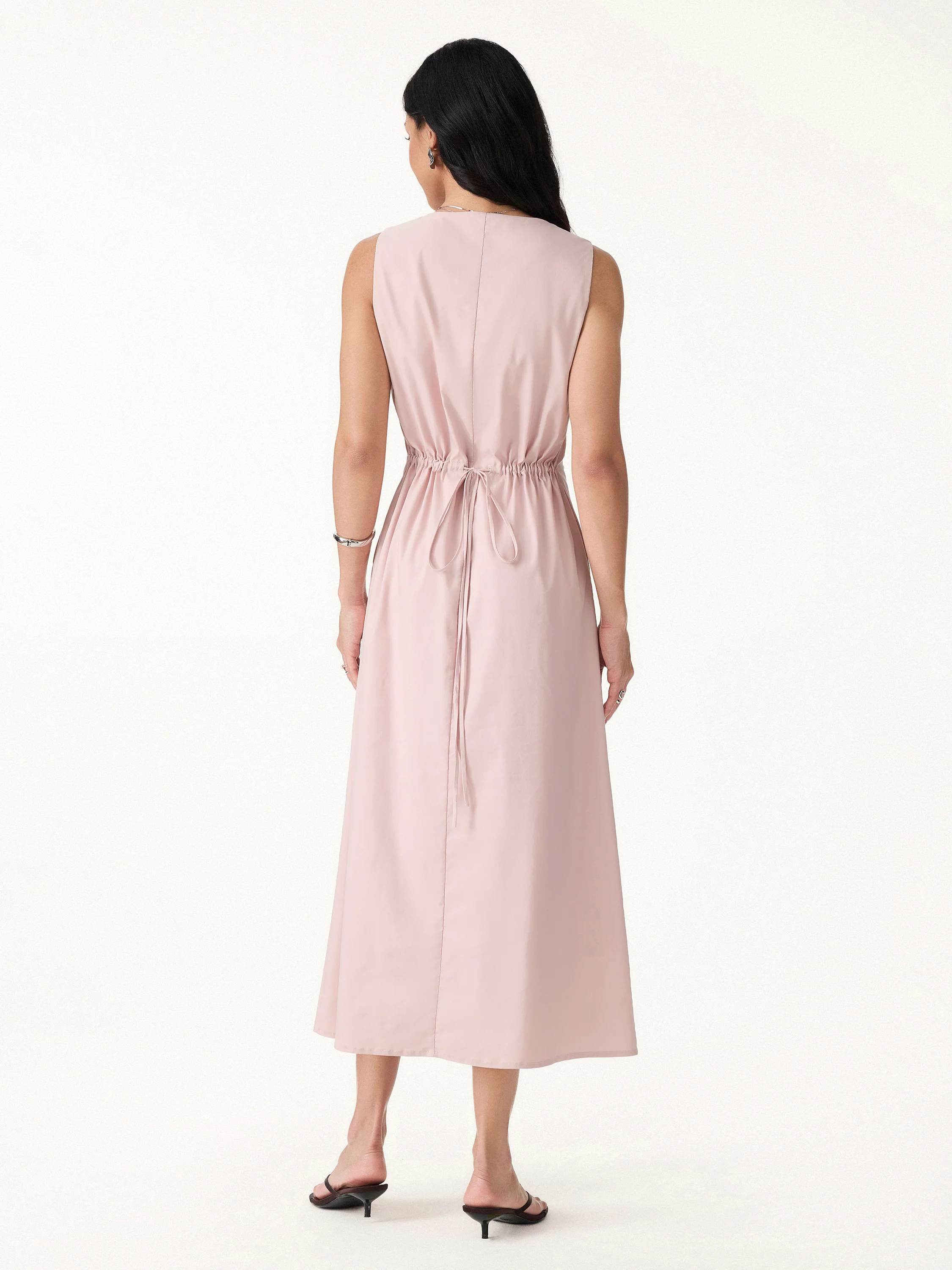 Linen Blend U-Neck Maxi Dress with Pockets - Image 3