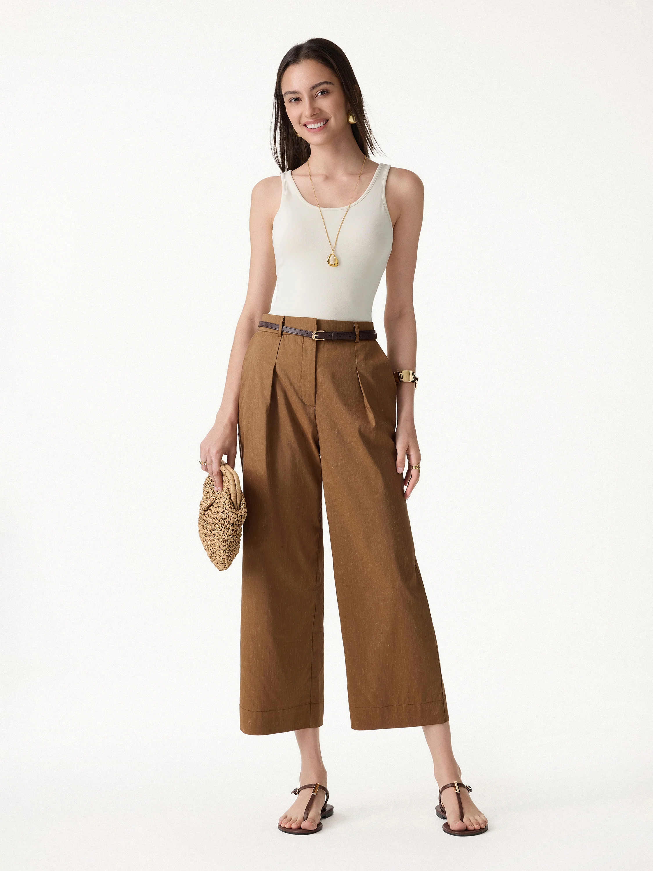 Linen Cropped Wide Leg Pants - Image 2
